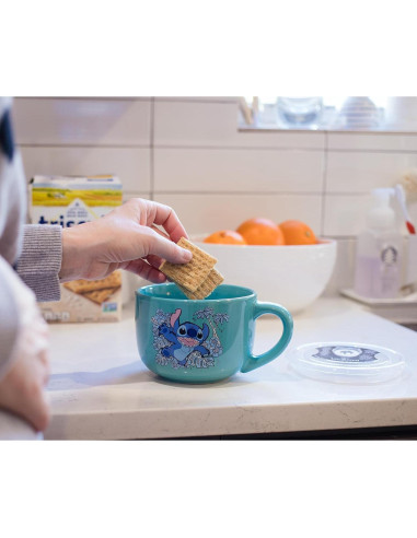 Taza de Sopa Cerámica Disney Lilo y Stitch 24oz con Tapa