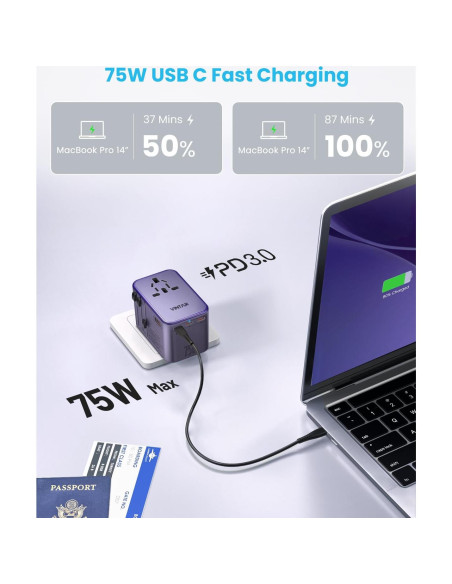 Adaptador de Viaje Universal VINTAR 75W con 5 Puertos USB
