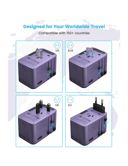 Adaptador de Viaje Universal VINTAR 75W con 5 Puertos USB