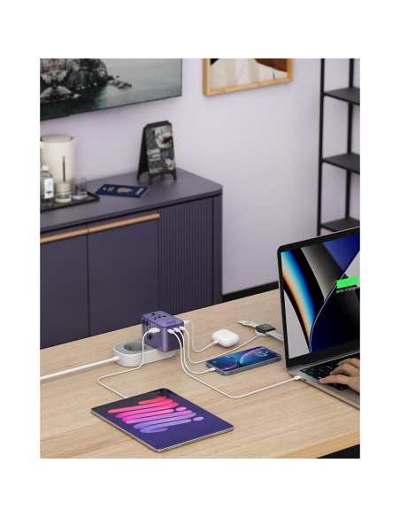 Adaptador de Viaje Universal VINTAR 75W con 5 Puertos USB