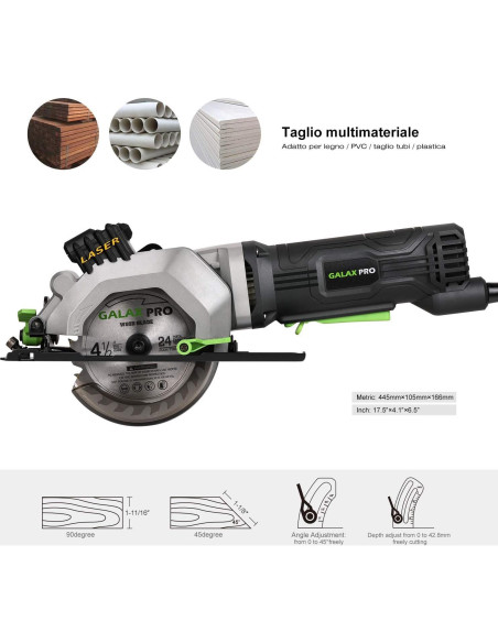 Sierra Circular GALAX PRO 4A 3500RPM 115mm con Guía Láser