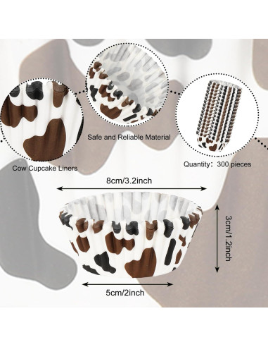 300 Tazas de Papel para Hornear Whaline Diseño Vaca 5x3cm