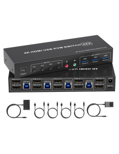 Conmutador KVM HDMI 4K TAILAIERA 2 Monitores 4 Computadoras