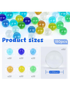 Canicas de vidrio 180PCS 3 Nutrias, 7 colores, 1.4 cm 2