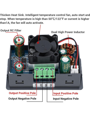 Convertidor Buck Boost DROK 80W DC 6-36V a 0.6-36V LCD