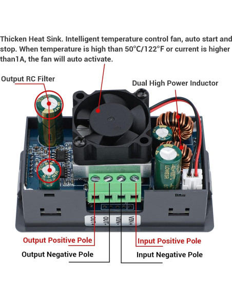 Convertidor Buck Boost DROK 80W DC 6-36V a 0.6-36V LCD