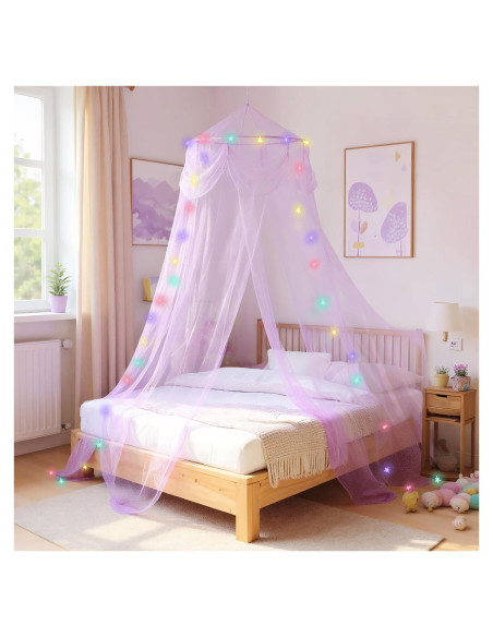 Dosel de Cama Morado con Luces LED Emopaw - Redondo 260 cm