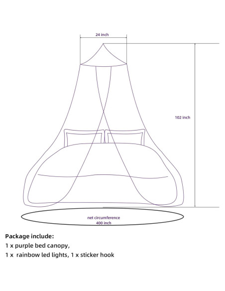 Dosel de Cama Morado con Luces LED Emopaw - Redondo 260 cm