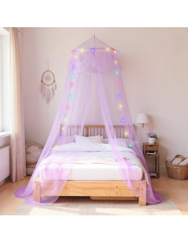 Dosel de Cama Morado con Luces LED Emopaw - Redondo 260 cm