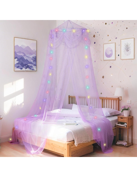 Dosel de Cama Morado con Luces LED Emopaw - Redondo 260 cm