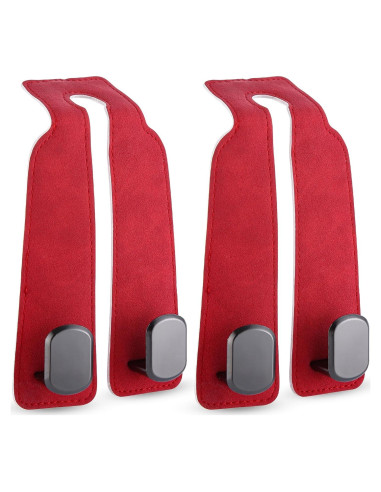 Ganchos para Asiento de Coche Cartaxio - Cuero Rojo y Plata