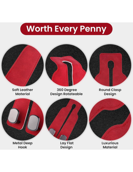 Ganchos para Asiento de Coche Cartaxio - Cuero Rojo y Plata