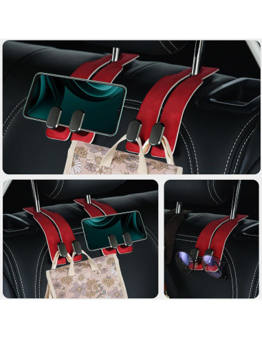 Ganchos para Asiento de Coche Cartaxio - Cuero Rojo y Plata
