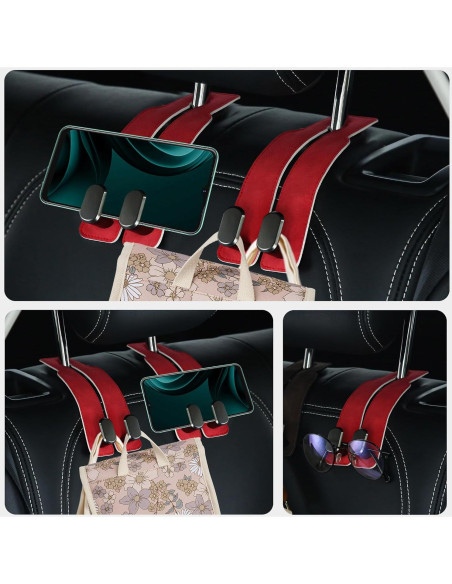 Ganchos para Asiento de Coche Cartaxio - Cuero Rojo y Plata