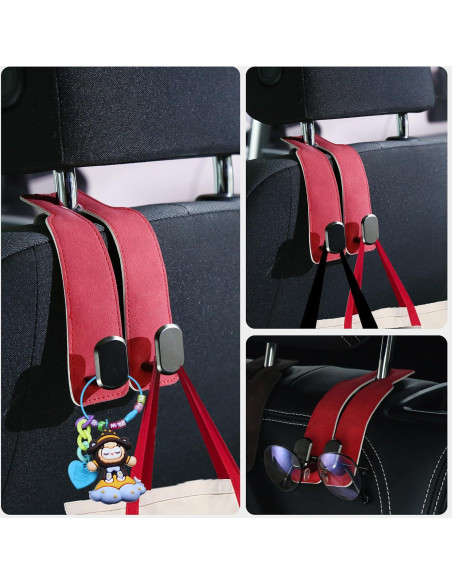 Ganchos para Asiento de Coche Cartaxio - Cuero Rojo y Plata