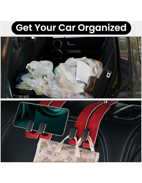 Ganchos para Asiento de Coche Cartaxio - Cuero Rojo y Plata