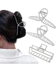 3 Clips de Garra de Metal Plateado para Cabello Grueso y Fino 2