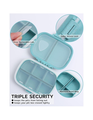 Organizador de Pastillas Portátil Meacolia 8 Compartimentos Azul