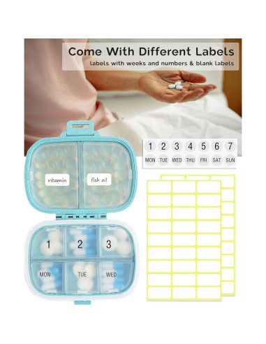 Organizador de Pastillas Portátil Meacolia 8 Compartimentos Azul