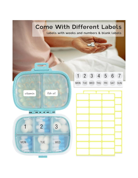 Organizador de Pastillas Portátil Meacolia 8 Compartimentos Azul