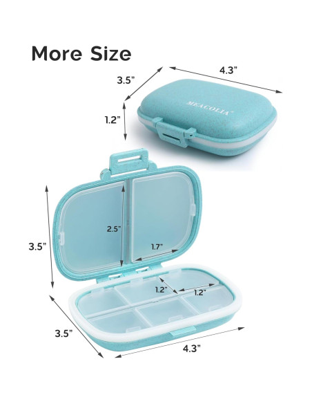 Organizador de Pastillas Portátil Meacolia 8 Compartimentos Azul