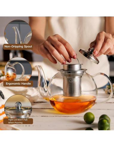 Tetera de Vidrio CNGLASS 1200ml con Infusor Removible