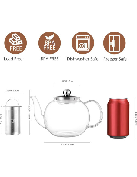 Tetera de Vidrio CNGLASS 1200ml con Infusor Removible