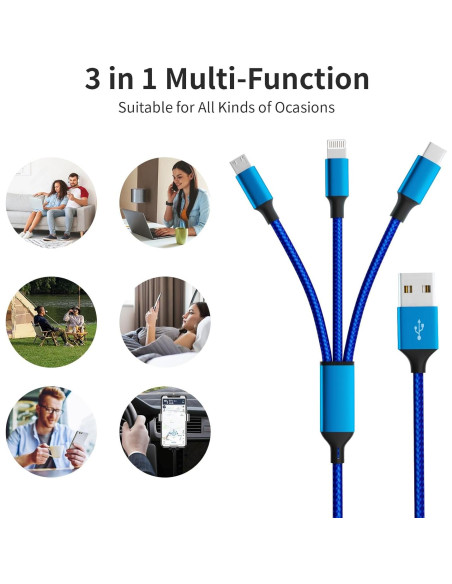 Cable de Carga Múltiple 3 en 1 Firsting 1.22m Azul