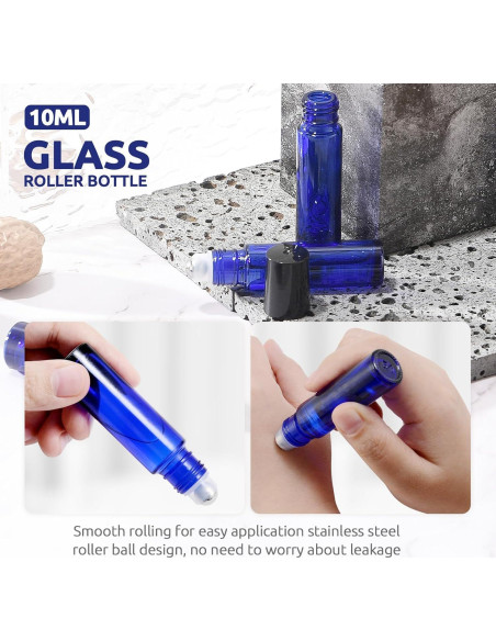 Paquete de 8 Botellas de Vidrio Azul 10ml Bofessor con Rodillo