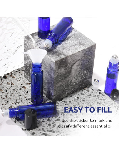 Paquete de 8 Botellas de Vidrio Azul 10ml Bofessor con Rodillo