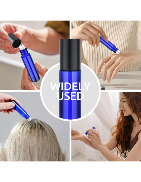 Paquete de 8 Botellas de Vidrio Azul 10ml Bofessor con Rodillo