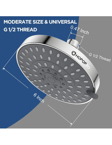 Cabezal de Ducha HOPOPRO Alta Presión 15.24 cm 5 Modos Cromo