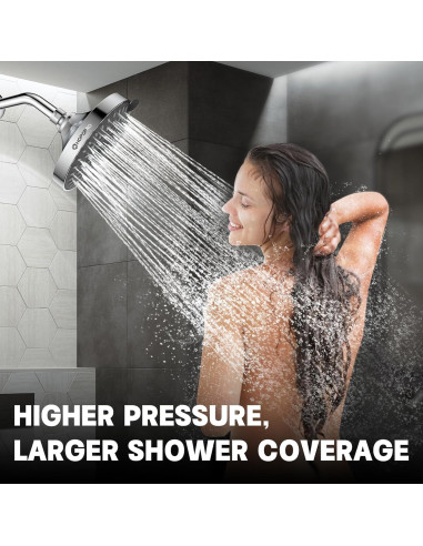 Cabezal de Ducha HOPOPRO Alta Presión 15.24 cm 5 Modos Cromo