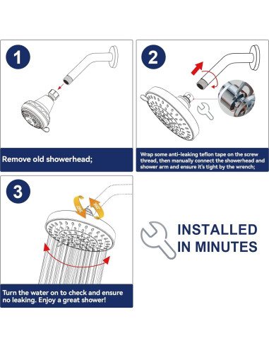 Cabezal de Ducha HOPOPRO Alta Presión 15.24 cm 5 Modos Cromo