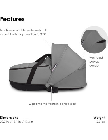 Cuna Babyzen YOYO 0+ Gris - Colchón Doble y Capota UV