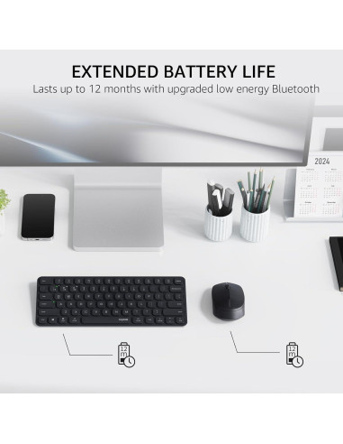 Combo Teclado y Ratón Inalámbrico Rapoo 9010M, Bluetooth 5.0, 4 Dispositivos