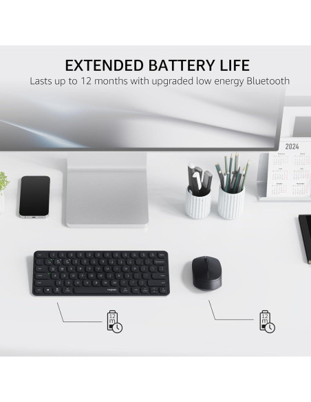 Combo Teclado y Ratón Inalámbrico Rapoo 9010M, Bluetooth 5.0, 4 Dispositivos
