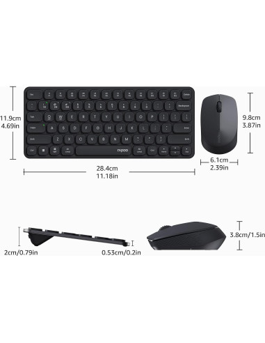 Combo Teclado y Ratón Inalámbrico Rapoo 9010M, Bluetooth 5.0, 4 Dispositivos