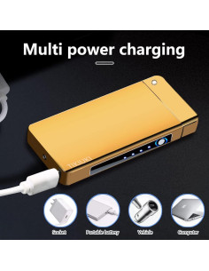 Encendedor Eléctrico de Plasma TIKIUKI Dorado a Prueba de Viento 2