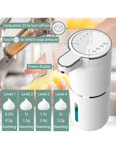 Dispensador de Jabón Automático YNESOER 400ml Espuma Ajustable