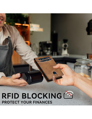 Cartera Inteligente Furid para Hombres - Minimalista, Cuero Marrón