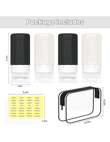 Botellas de Viaje Silicona Ruinovate 59 ml 4 Piezas Negro