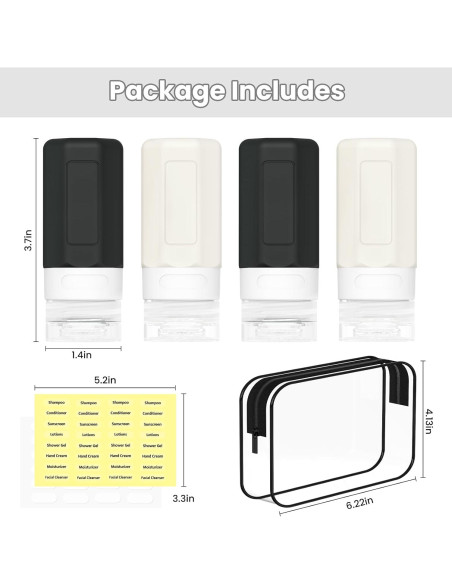 Botellas de Viaje Silicona Ruinovate 59 ml 4 Piezas Negro