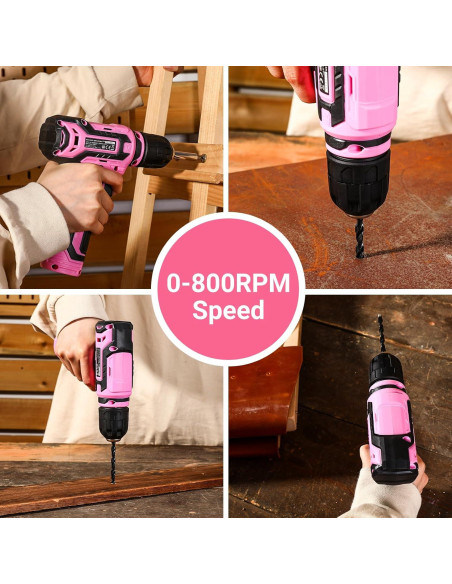 Taladro Inalámbrico DEKOPRO 12V Rosa 800RPM con Accesorios