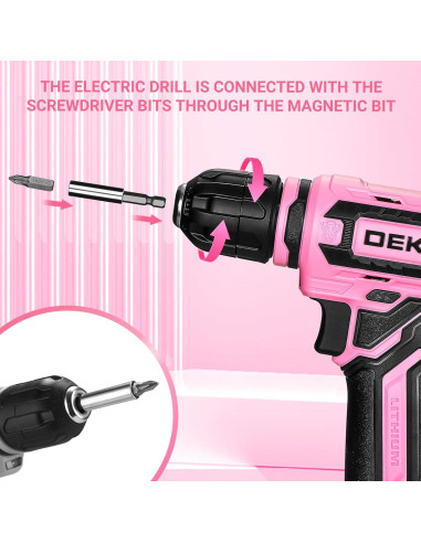 Taladro Inalámbrico DEKOPRO 12V Rosa 800RPM con Accesorios