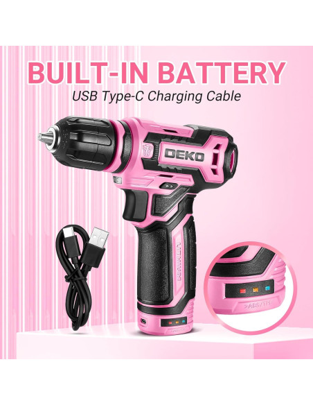 Taladro Inalámbrico DEKOPRO 12V Rosa 800RPM con Accesorios