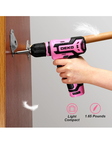 Taladro Inalámbrico DEKOPRO 12V Rosa 800RPM con Accesorios