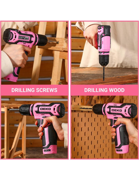 Taladro Inalámbrico DEKOPRO 12V Rosa 800RPM con Accesorios