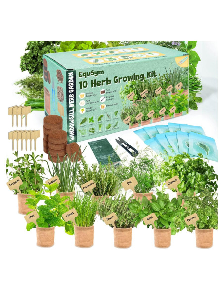 Kit de Jardín de Ventana EquSym - 10 Hierbas Orgánicas para Interior
