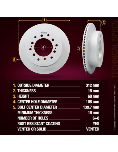 Disco de Freno Ventilado Metrix 312mm Trasero 2 Piezas Toyota/Lexus